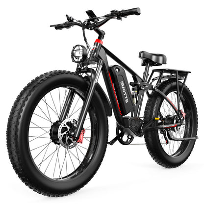 DUOTTS S26 Electric Bike 750W*2 Motors 50km/h Max Speed 26*4.0 inch Inflatable Fat Tires 48V 20Ah SAMSUNG Battery 120km Range Shimano 7-Speed 150kg Max Load Smart APP - Black
