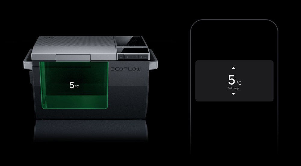 Prenosná chladnička EcoFlow GLACIER, 120W kompresor, dvojzónová, dvojitá regulácia, 38L vysoká kapacita, ovládanie cez inteligentnú aplikáciu.