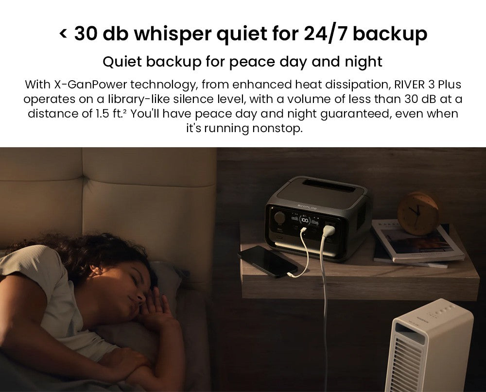 Prenosná elektráreň EcoFlow RIVER 3 Plus, 286Wh LiFePO4 batéria, 600W až 1200W AC výstup, 7 zásuviek, <10ms UPS a <30dB hluk, rozširuje sa na 858Wh, ovládanie cez aplikáciu, 1hodinové rýchlonabíjanie, solárny generátor pre vonkajšie kempovanie/karavány/domácnosť.