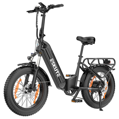 ESKUTE Star Folding Electric Bike 20*4.0 inch Fat Tire 250W Motor 25KM/H Max Speed 36V 25Ah Battery 100km Range Shimano 7-Speed Gear Hydraulic Disc Brakes - Black