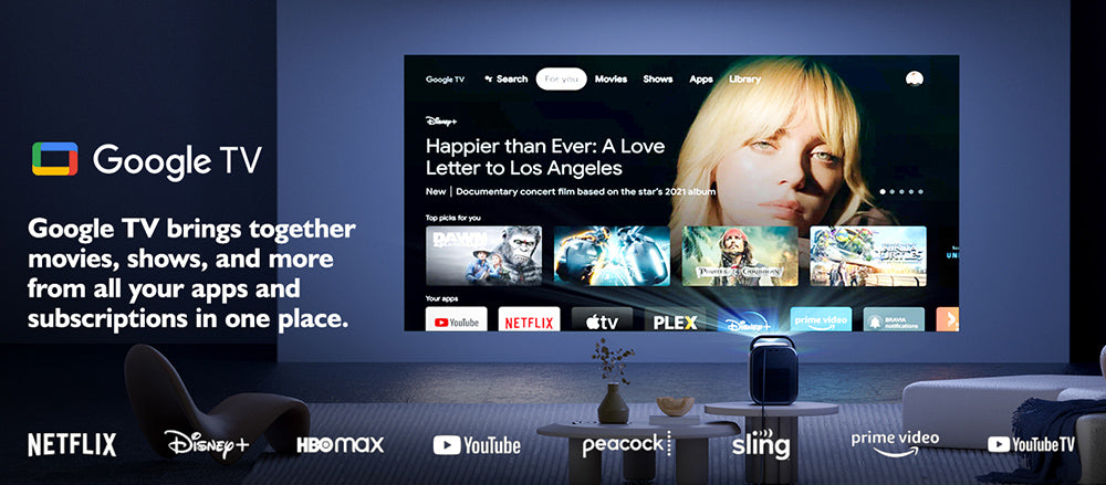 [Certifikovaný pre Netflix a Google TV] ETOE Seal Pro 1000 ANSI LCD projektor, natívne 1080P, certifikovaný Dolby Audio, automatické zaostrenie, automatická korekce lichobežníkového zkreslení, 2×10W reproduktory, integrovaný Chromecast, Google Assistant