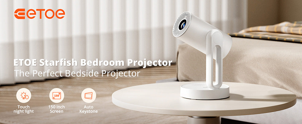 Projektor ETOE Starfish, Android TV 11.0, rotácia o 140°, 250 ANSI lumenov, dekódovanie 4K, automatická korekcia lichobežníkového zkreslenia, integrovaný Chromecast, 5W reproduktor