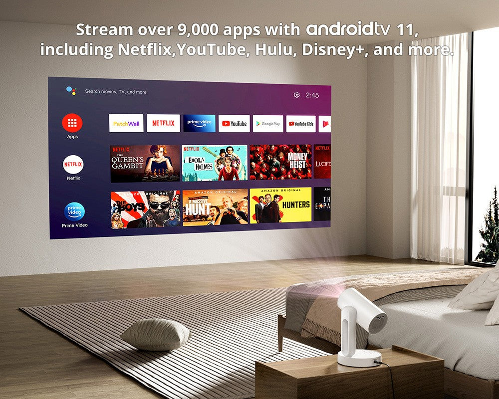 Projektor ETOE Starfish, Android TV 11.0, rotácia o 140°, 250 ANSI lumenov, dekódovanie 4K, automatická korekcia lichobežníkového zkreslenia, integrovaný Chromecast, 5W reproduktor