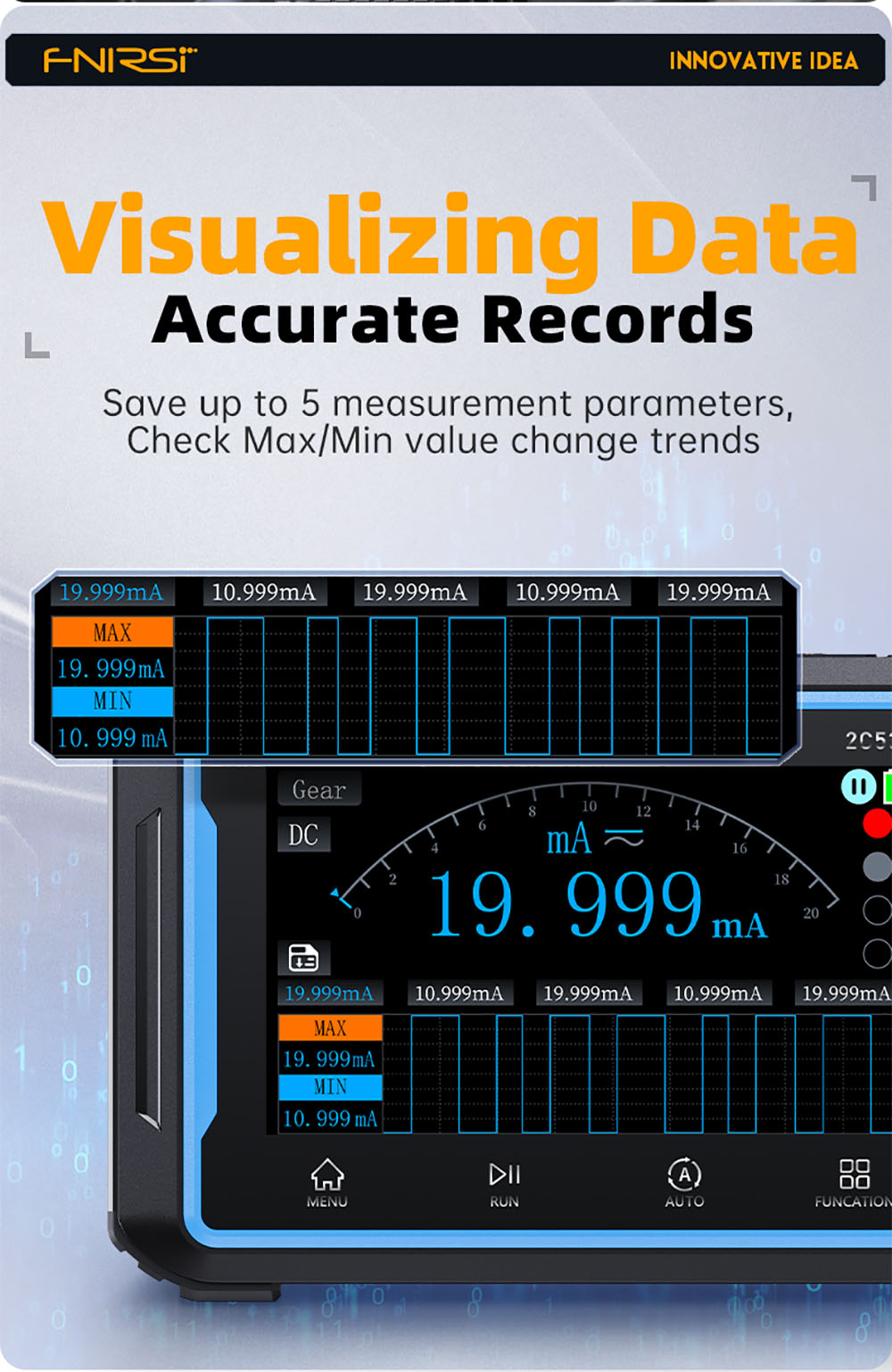 FNIRSI 2C53P Prenosný digitálny osciloskop multimeter, generátor signálov, 4,3" IPS dotyková obrazovka, 3 v 1, 2 kanály, 50 MHz, 250 Ms/s, 19999 meraní - Modrá