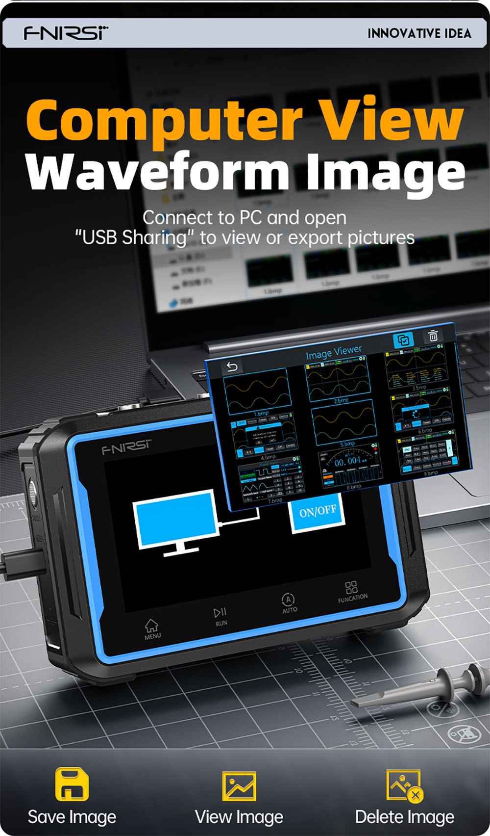 FNIRSI 2C53P Prenosný digitálny osciloskop multimeter, generátor signálov, 4,3" IPS dotyková obrazovka, 3 v 1, 2 kanály, 50 MHz, 250 Ms/s, 19999 meraní - Modrá