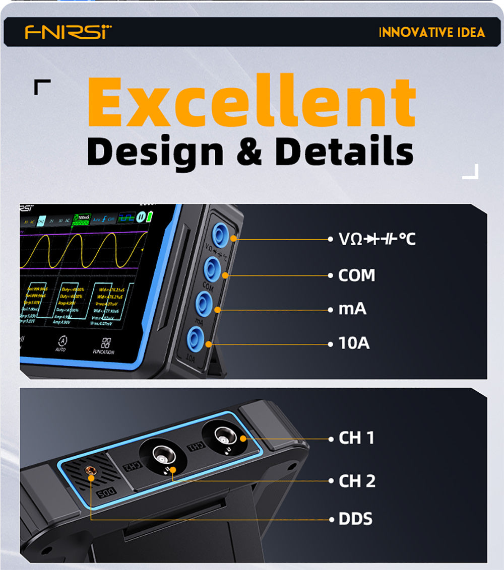 FNIRSI 2C53P Prenosný digitálny osciloskop multimeter, generátor signálov, 4,3" IPS dotyková obrazovka, 3 v 1, 2 kanály, 50 MHz, 250 Ms/s, 19999 meraní - Modrá