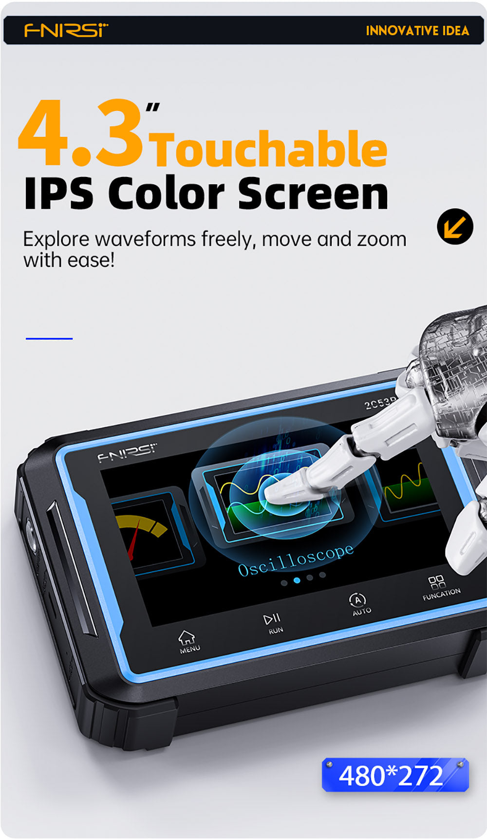 FNIRSI 2C53P Prenosný digitálny osciloskop multimeter, generátor signálu, 4,3" IPS dotyková obrazovka, 3 v 1, 2 kanály, 50 MHz, 250 Ms/s, 19999 meraní - Modrá