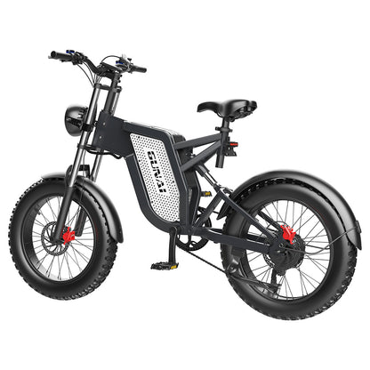 GUNAI MX25 Electric Mountain Bike 20*4.0 Inch Fat Tires 1000W Brushless Motor 50Km/h Max Speed 48V 25Ah Battery Shimano 7-Speed 75KM Mileage Range 200KG Payload Electric Bicycle - Black
