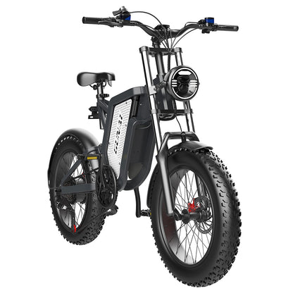 GUNAI MX25 Electric Mountain Bike 20*4.0 Inch Fat Tires 1000W Brushless Motor 50Km/h Max Speed 48V 25Ah Battery Shimano 7-Speed 75KM Mileage Range 200KG Payload Electric Bicycle - Black