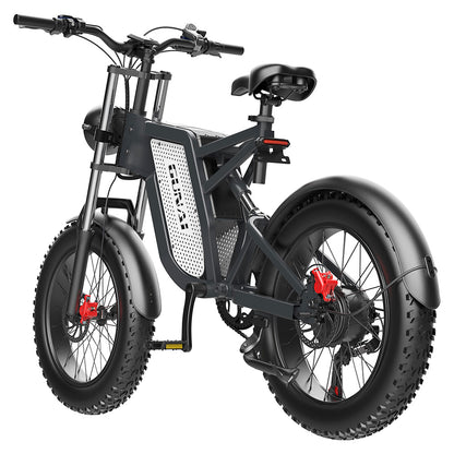 GUNAI MX25 Electric Mountain Bike 20*4.0 Inch Fat Tires 1000W Brushless Motor 50Km/h Max Speed 48V 25Ah Battery Shimano 7-Speed 75KM Mileage Range 200KG Payload Electric Bicycle - Black