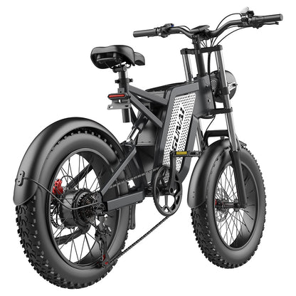 GUNAI MX25 Electric Mountain Bike 20*4.0 Inch Fat Tires 1000W Brushless Motor 50Km/h Max Speed 48V 25Ah Battery Shimano 7-Speed 75KM Mileage Range 200KG Payload Electric Bicycle - Black