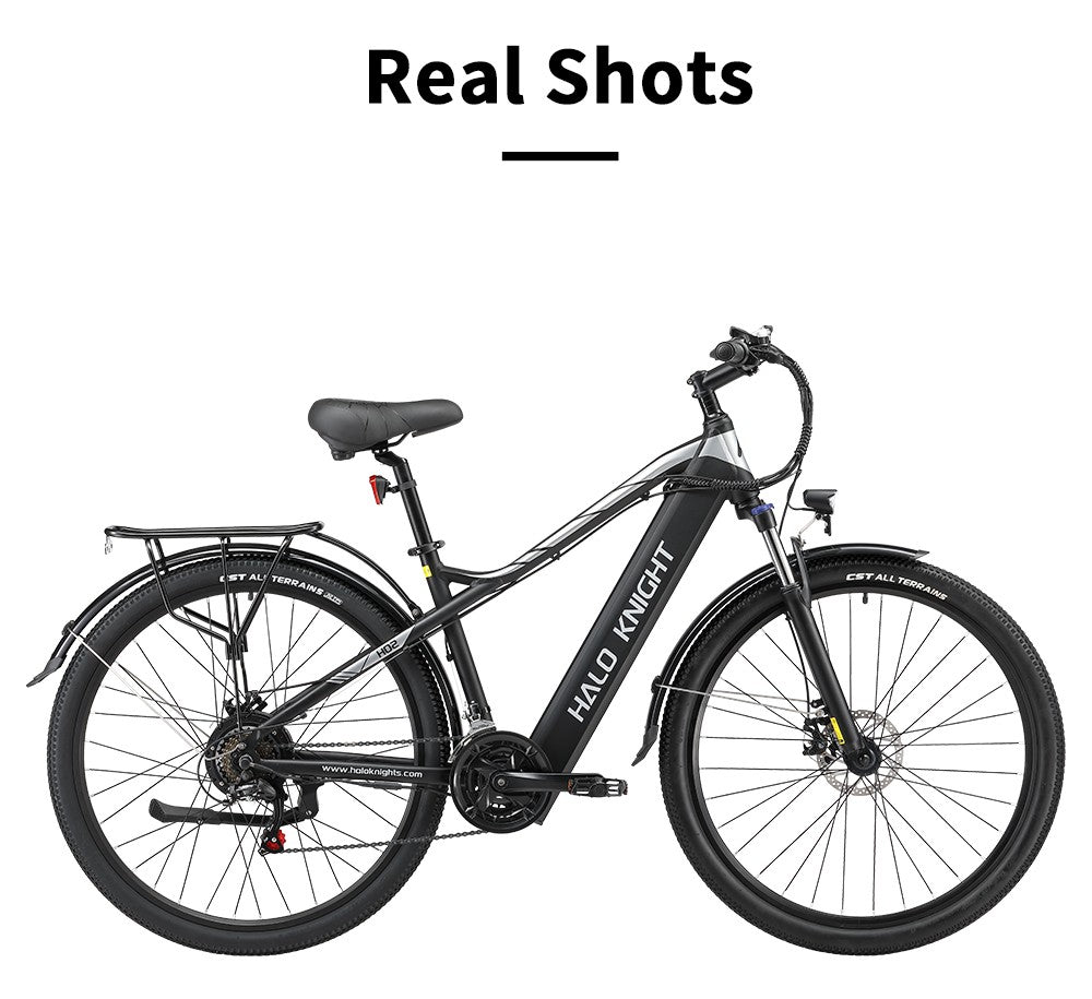 Elektrokol Halo Knight H02, 750W bezuhlíkový motor, 48V 16Ah batéria, 29*2,1 palcové pneumatiky, maximálna rýchlosť 50 km/h, maximálny dojazd 60 km, 21-stupňová prevodovka Shimano, mechanické kotúčové brzdy - čierna