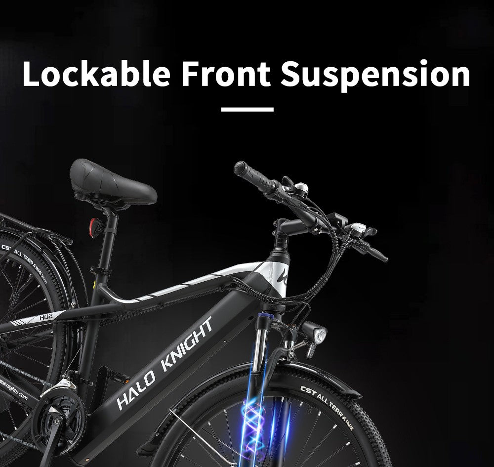 Elektrokol Halo Knight H02, 750W bezuhlíkový motor, 48V 16Ah batéria, 29*2,1 palcové pneumatiky, max. rýchlosť 50 km/h, max. dojazd 60 km, 21-stupňová prevodovka Shimano, mechanické kotúčové brzdy - čierna
