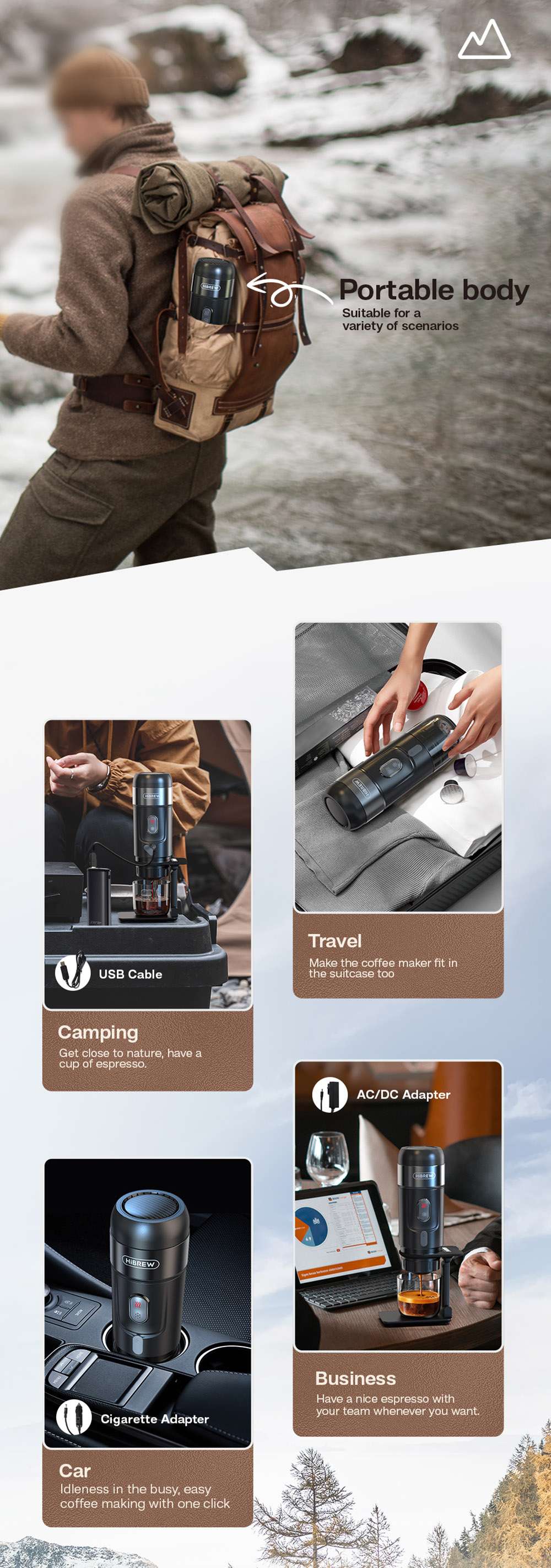 Prenosný kávovar do auta HiBREW H4A 80W s darčekovou krabičkou, 12V DC, 15 barov, 3 v 1, horúci/studený, kompatibilný s viacerými typmi kapsúl.