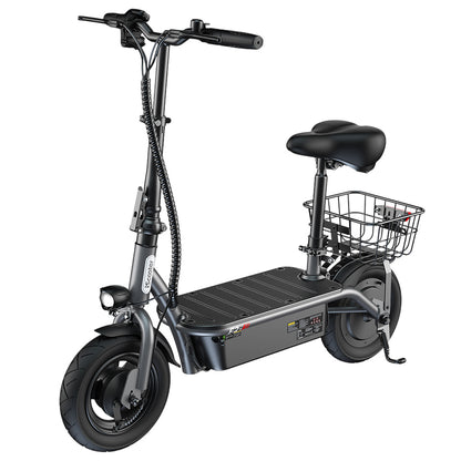 iScooter F2 Electric Scooter with Seat &amp; Rear Basket, 500W Motor, 36V 7.8Ah Battery, 10 inch Tires, 30km/h Max Speed, 30km Range, Front &amp; Rear Drum Brakes, 120kg Max Load
