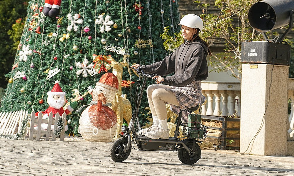 Elektromobilný skúter iScooter F3 s sedadlom a zadným košíkom, 1000W motor, 48V 13Ah batéria, 10-palcové pneumatiky, maximálna rýchlosť 45 km/h, dojazd 60 km, predná a zadná bubnová brzda, maximálne zaťaženie 120 kg.