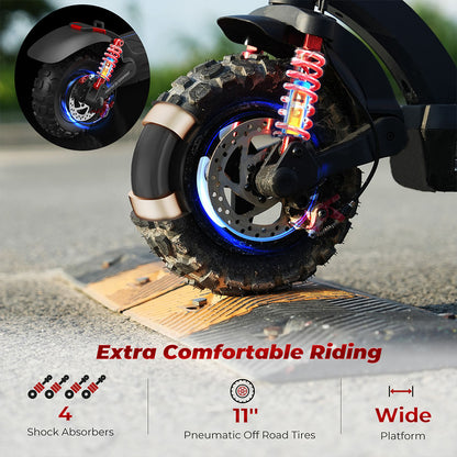 isinwheel GT2 Off-road Electric Scooter, 800W Motor, 48V 15Ah Battery, 11-inch Pneumatic Tires, 45km/h Max Speed, 45km Max Range, Disc Brake, Quadruple Shock Absorber - Black