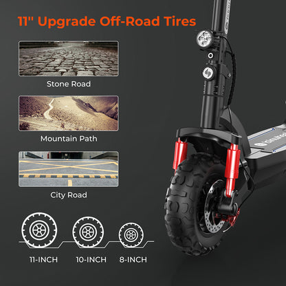 isinwheel GT2 Off-road Electric Scooter, 800W Motor, 48V 15Ah Battery, 11-inch Pneumatic Tires, 45km/h Max Speed, 45km Max Range, Disc Brake, Quadruple Shock Absorber - Black