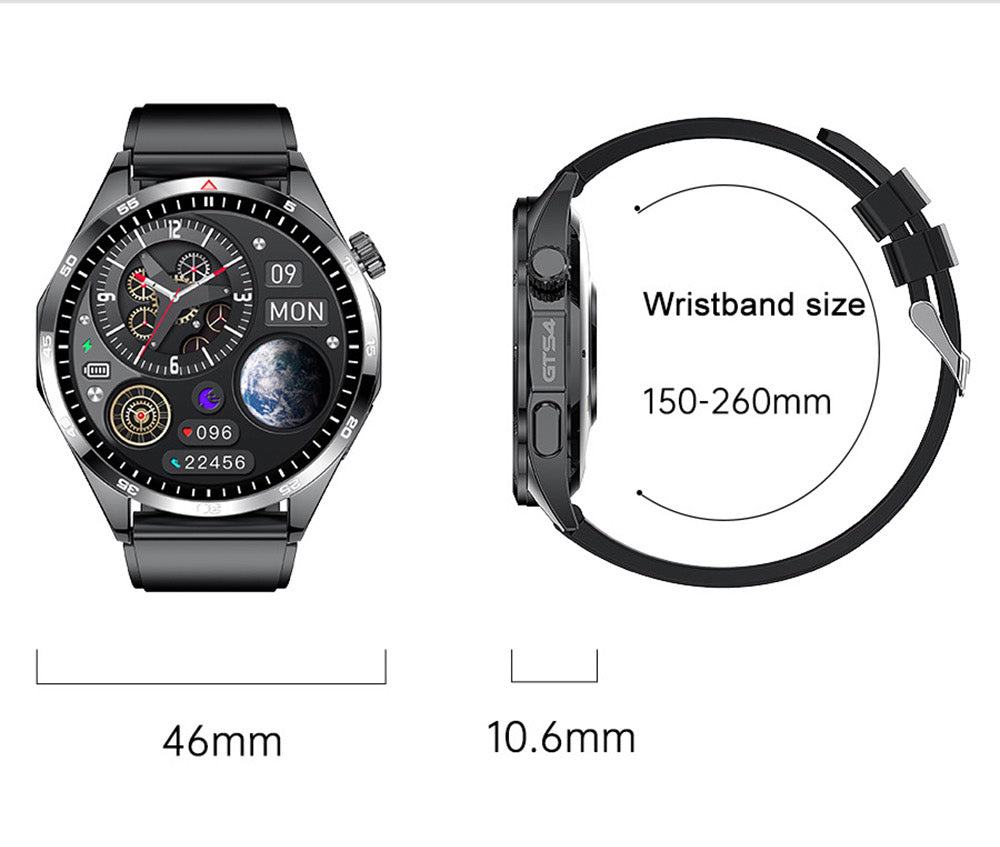 Inteligentné hodinky LEMFO GTS4, 1,5-palcový displej, Bluetooth volania, upozornenie na správy, monitorovanie zdravia, vodotesné IP67 - čierna, silikónový remienok