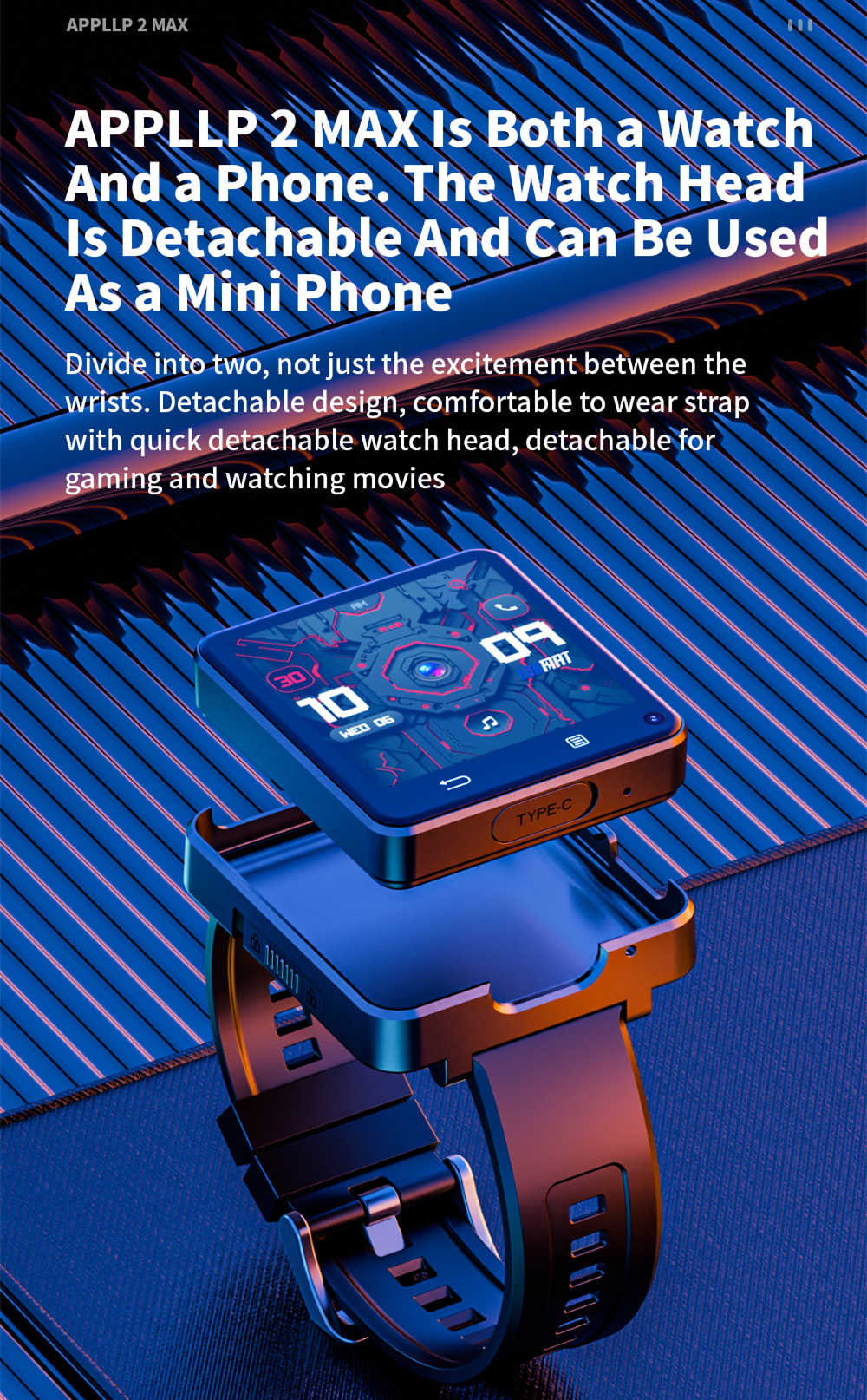 Odnímateľné inteligentné hodinky LOKMAT APPLLP 2 MAX, 2,64-palcový displej, Android 11, podpora 4G/5G SIM karty, Bluetooth pripojenie, GPS určenie polohy, batéria 1200 mAh