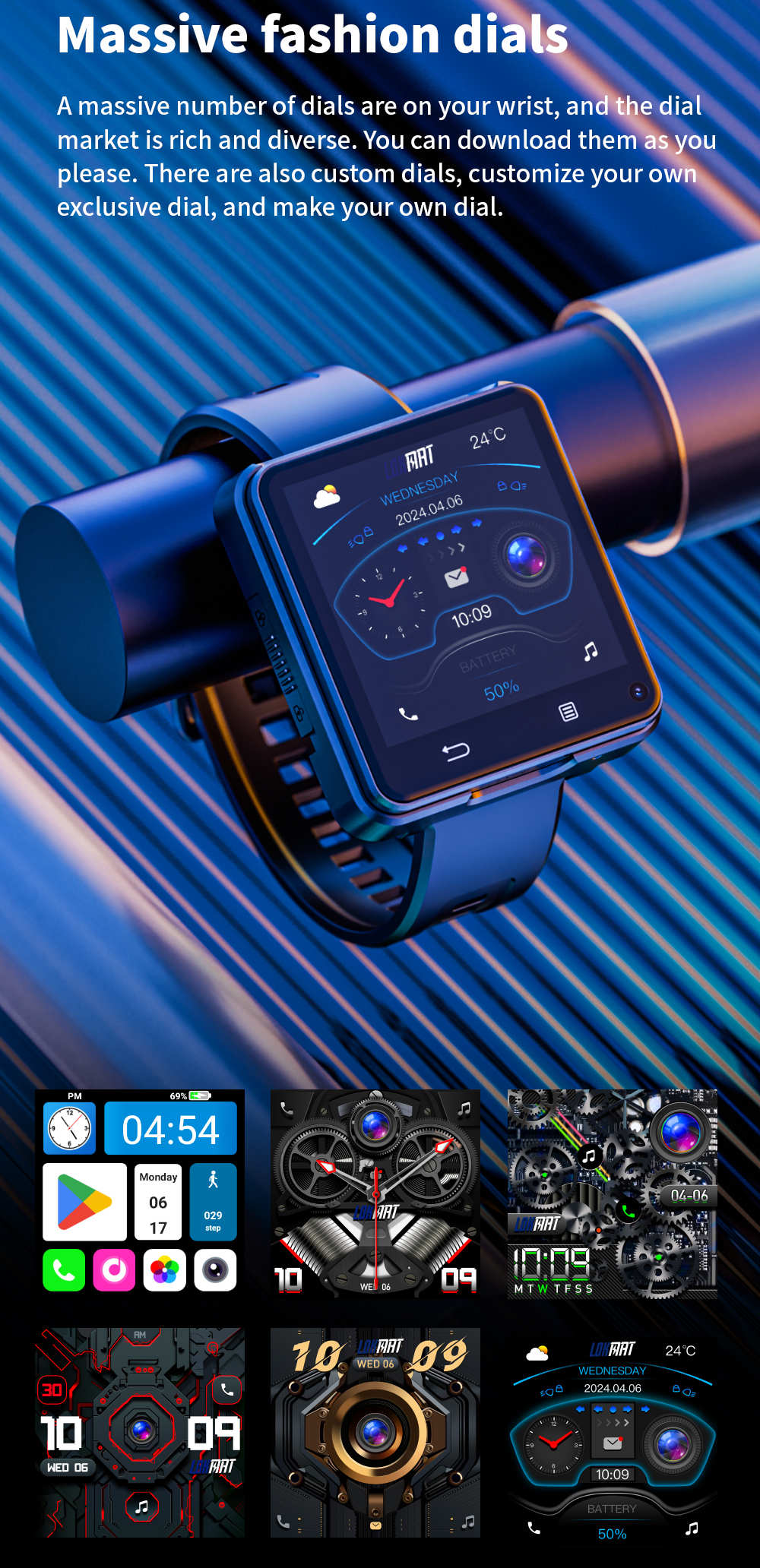 Odnímateľné inteligentné hodinky LOKMAT APPLLP 2 MAX, 2,64-palcový displej, Android 11, podpora 4G/5G SIM karty, Bluetooth pripojenie, GPS určenie polohy, batéria 1200 mAh