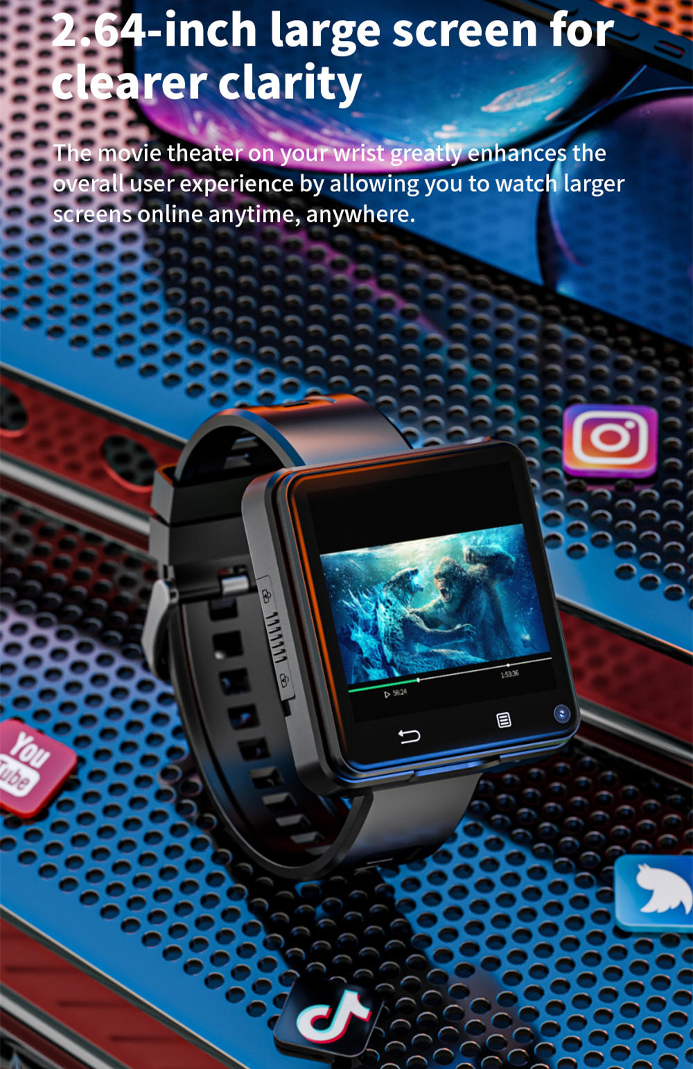 Odnímateľné inteligentné hodinky LOKMAT APPLLP 2 MAX, 2,64-palcový displej, Android 11, podpora 4G/5G SIM karty, Bluetooth pripojenie, GPS určenie polohy, batéria 1200 mAh