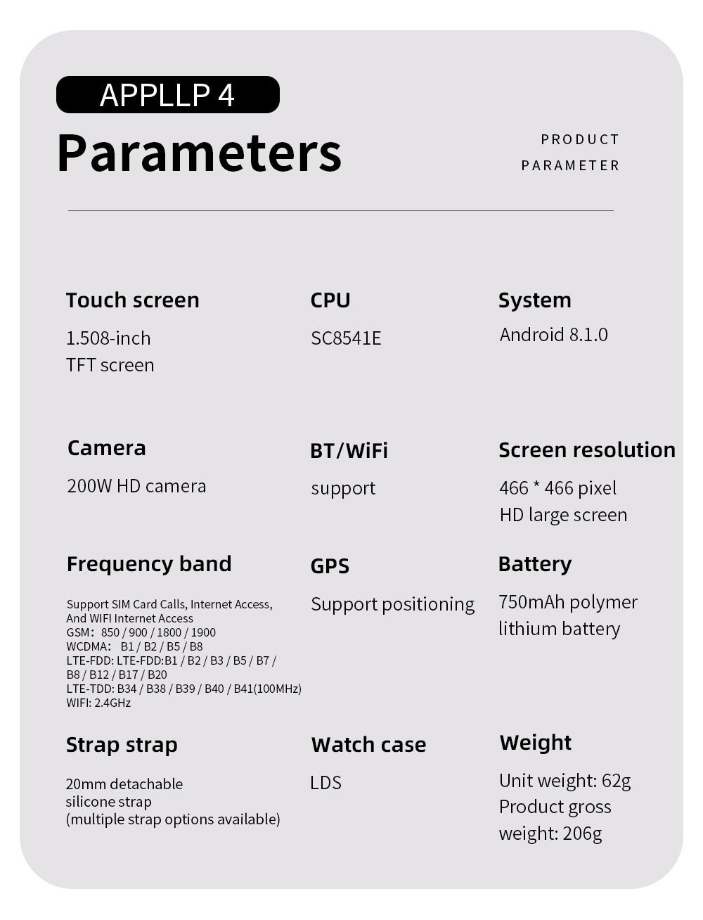Inteligentné hodinky LOKMAT APPLLP 4, 1,508-palcový AMOLED displej, podpora 4G/5G SIM karty, monitorovanie tepovej frekvencie a kyslíku v krvi, funkcia NFC, GPS určenie polohy.