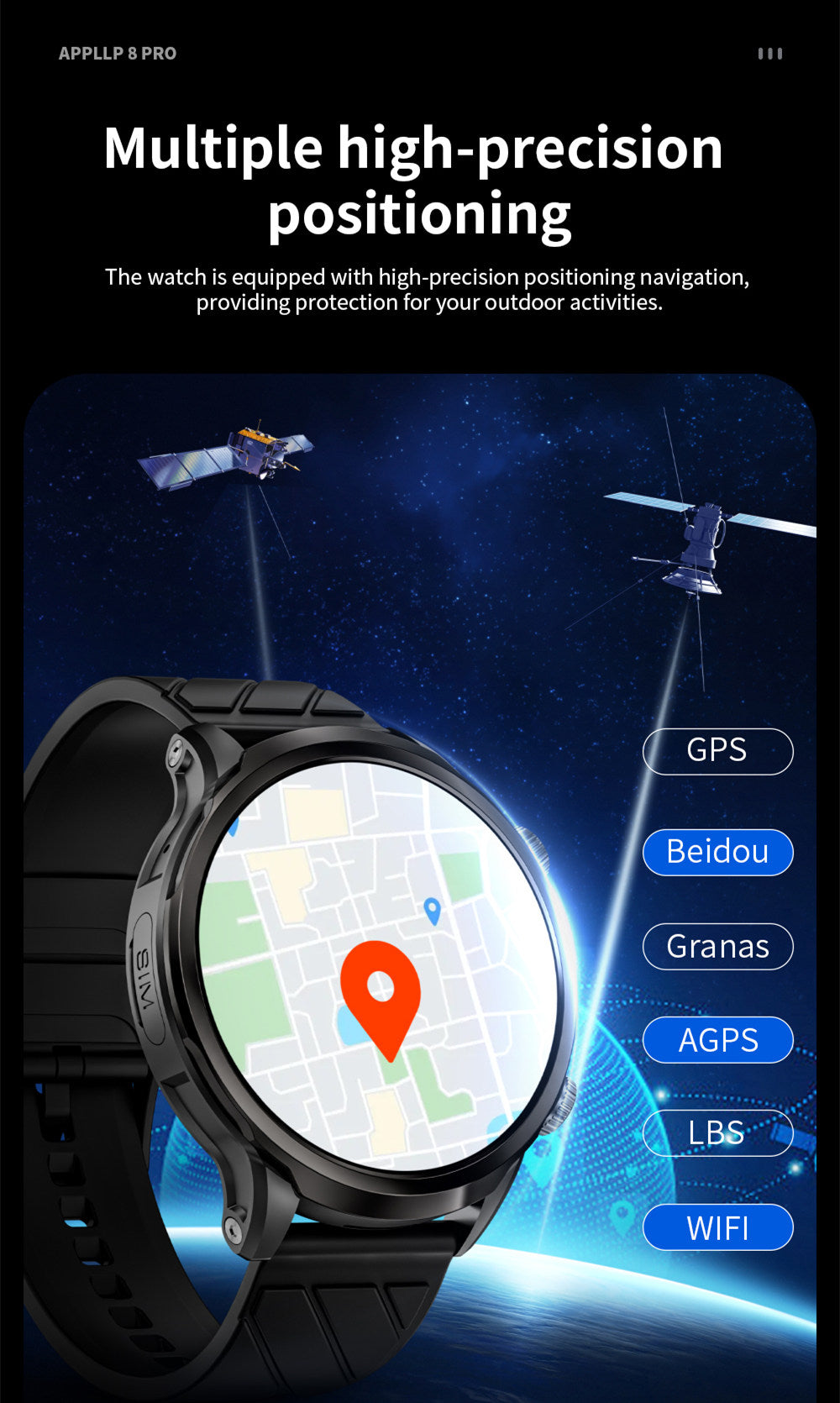 Inteligentné hodinky LOKMAT APPLLP 8 Pro, Android 8.1, 1,85'' HD TFT displej, 4G volania, NFC prístup, monitorovanie srdcového tepu a kyslíku v krvi.