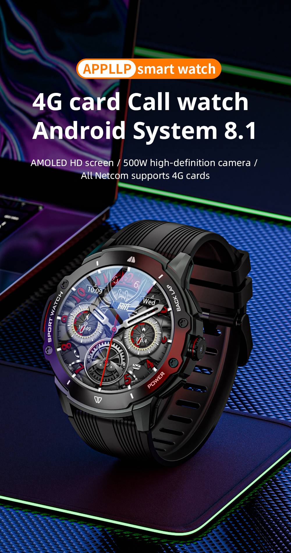 Inteligentné hodinky LOKMAT APPLLP 4G, AMOLED HD displej, NFC čítačka, monitor srdcového tepu, Bluetooth 4.2, viaceré režimy pre rôzne sporty, GPS/Beidou/Granas/AGPS/LBS určovanie polohy