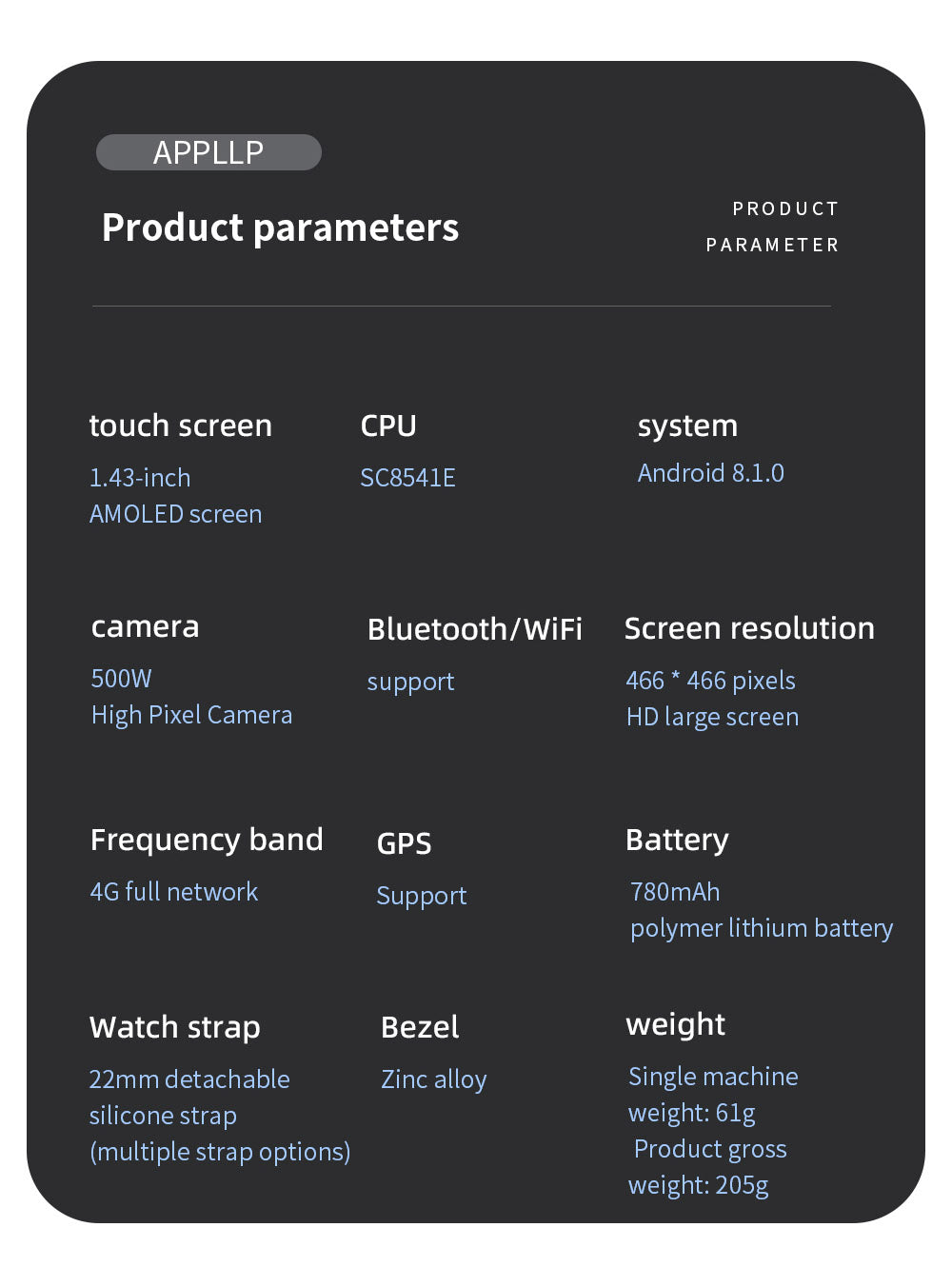 Inteligentné hodinky LOKMAT APPLLP 4G, AMOLED HD displej, NFC čítačka, monitor srdcového tepu, Bluetooth 4.2, viaceré režimy pre rôzne sporty, GPS/Beidou/Granas/AGPS/LBS určovanie polohy