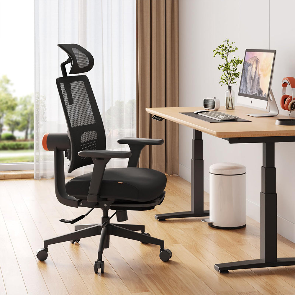 NEWTRAL MagicH-BP Ergonomic Chair with Footrest, Auto-Following Backrest, Adaptive Lower Back Support, Adjustable Armrest Headrest, 4 Positions to Lock - Black