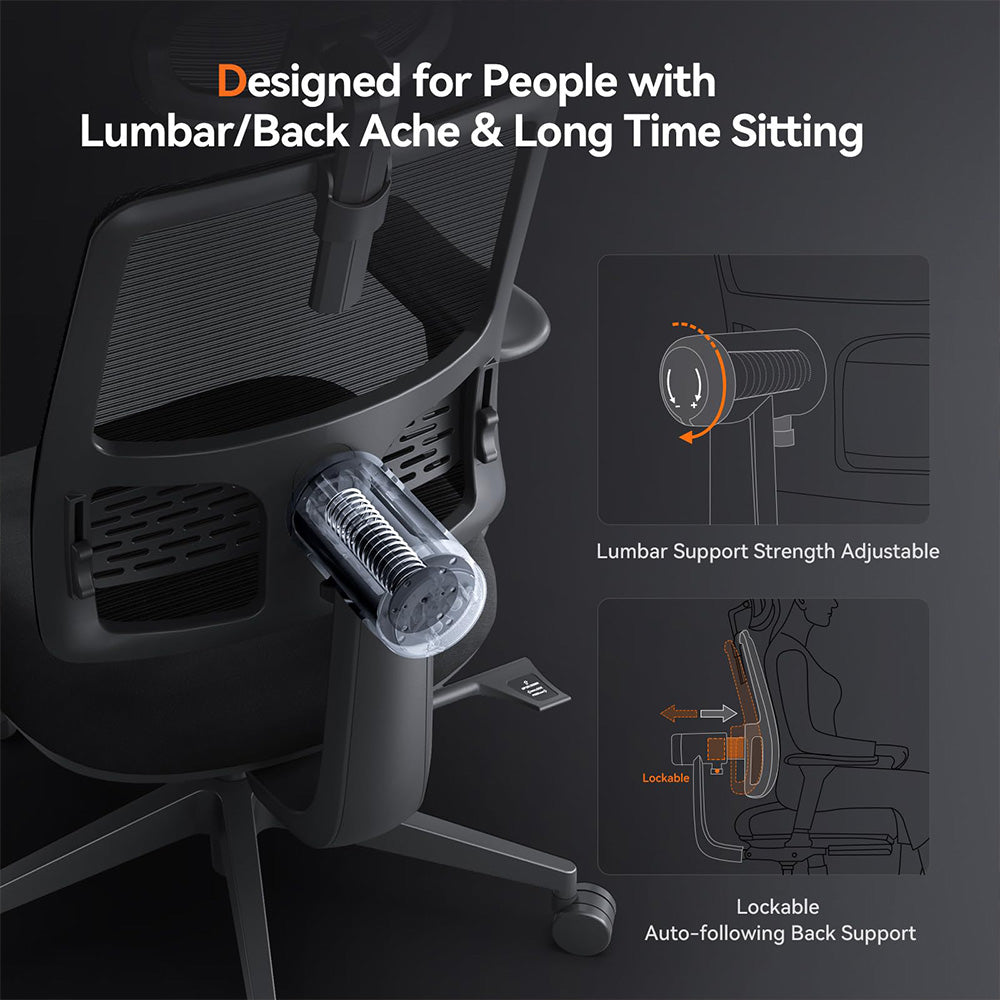 NEWTRAL MagicH-BP Ergonomic Chair with Footrest, Auto-Following Backrest, Adaptive Lower Back Support, Adjustable Armrest Headrest, 4 Positions to Lock - Black