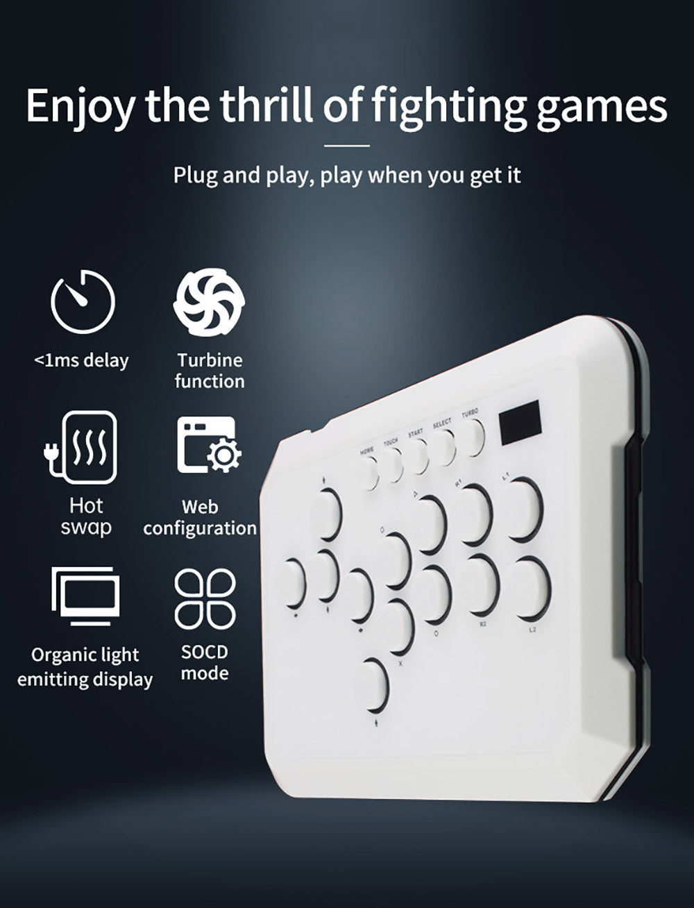 Powkiddy A50 Hitbox Controller – ovladač bez páky, joystick, arkádový ovladač, herná klávesnica kompatibilná s PC, Android, Switch, PS4, PS5, Steam, Arcade