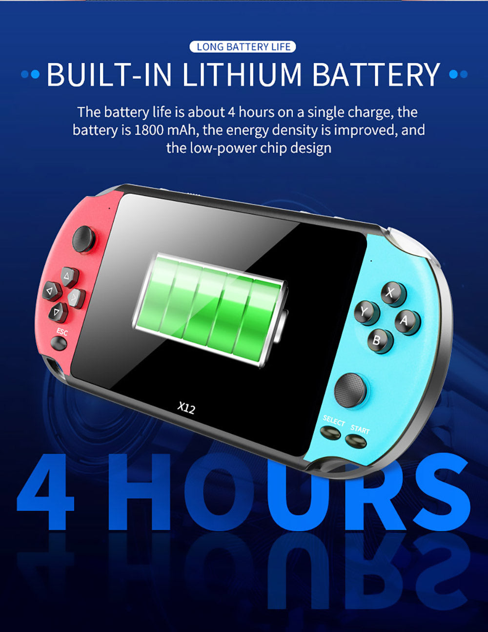Retro herná konzola Powkiddy X12, 5,1 palcový IPS displej, integrované 8 GB úložisko - modro-červená