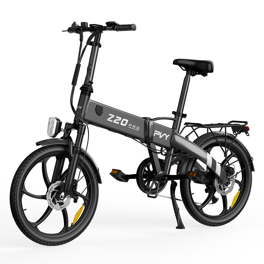 PVY Z20 Pro Folding Electric Bike, 250W 36V 14Ah (504Wh) Removable Battery, 20*2.3 inch Wide Tire, Max 100km Range, Aluminum Frame Mechanical Disc Brake, Suspension Fork, Shimano 6-speed, LCD Display IPX5 waterproof - Grey