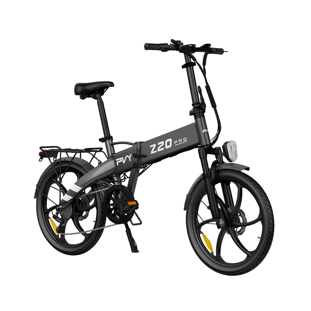 PVY Z20 Pro Folding Electric Bike, 250W 36V 14Ah (504Wh) Removable Battery, 20*2.3 inch Wide Tire, Max 100km Range, Aluminum Frame Mechanical Disc Brake, Suspension Fork, Shimano 6-speed, LCD Display IPX5 waterproof - Grey