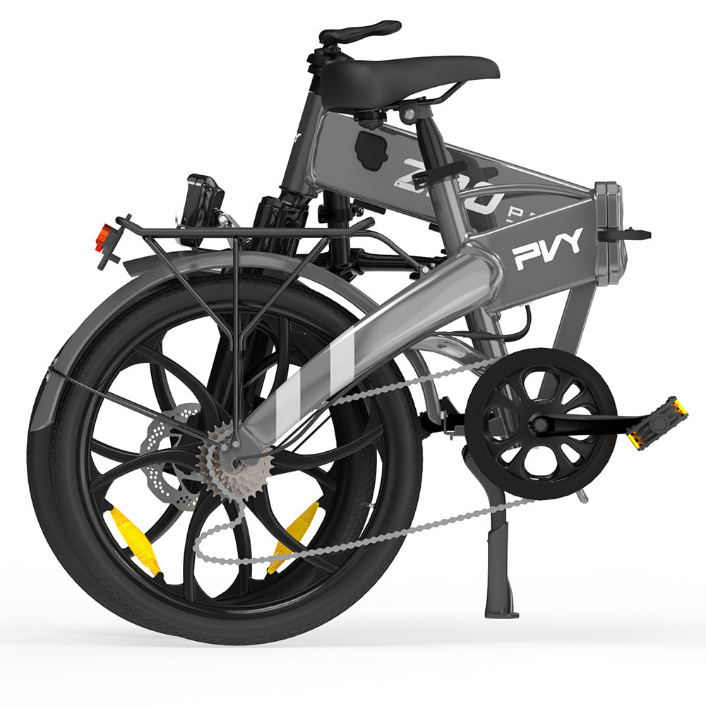 PVY Z20 Pro Folding Electric Bike, 250W 36V 14Ah (504Wh) Removable Battery, 20*2.3 inch Wide Tire, Max 100km Range, Aluminum Frame Mechanical Disc Brake, Suspension Fork, Shimano 6-speed, LCD Display IPX5 waterproof - Grey