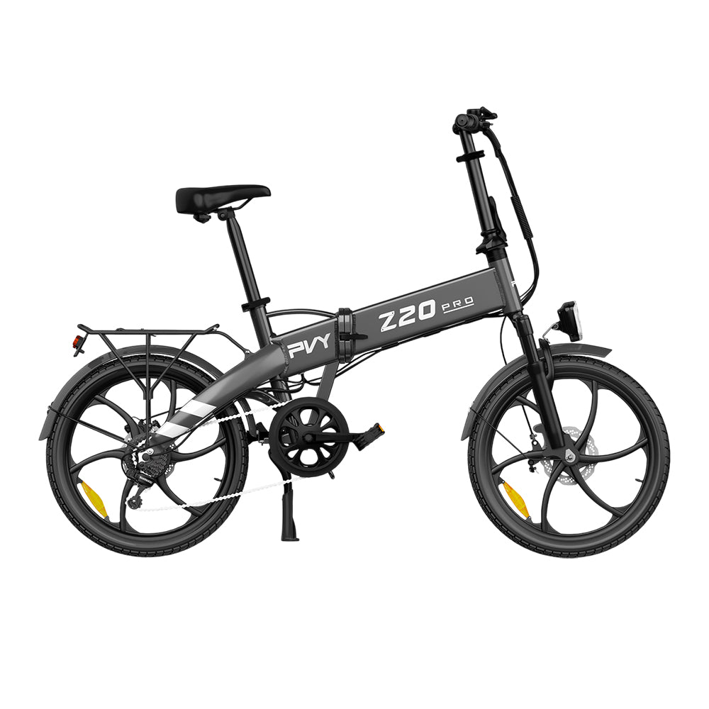 PVY Z20 Pro Folding Electric Bike, 250W 36V 14Ah (504Wh) Removable Battery, 20*2.3 inch Wide Tire, Max 100km Range, Aluminum Frame Mechanical Disc Brake, Suspension Fork, Shimano 6-speed, LCD Display IPX5 waterproof - Grey