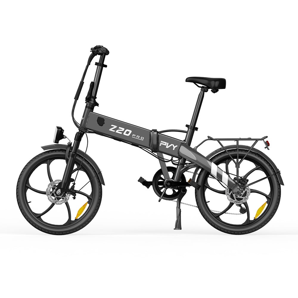 PVY Z20 Pro Folding Electric Bike, 250W 36V 14Ah (504Wh) Removable Battery, 20*2.3 inch Wide Tire, Max 100km Range, Aluminum Frame Mechanical Disc Brake, Suspension Fork, Shimano 6-speed, LCD Display IPX5 waterproof - Grey