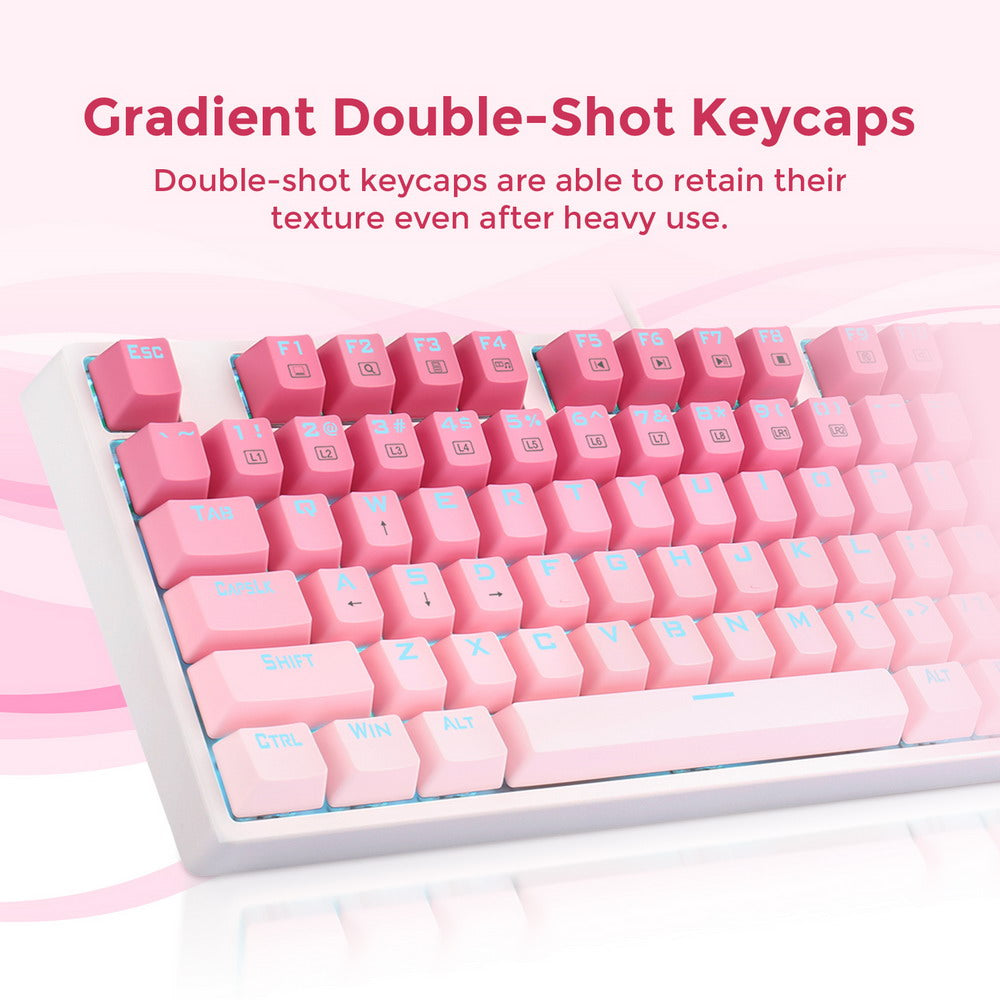 Redragon K576W-GP DAKSA TKL Wired Mechanical Keyboard 87 Keys Gradient PBT Keycap Red Switch - Pink