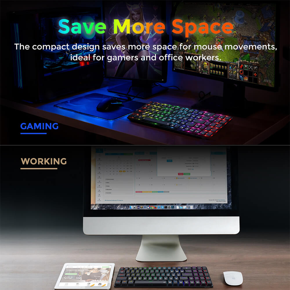 Redragon K626P-KB Ashe 78-klávesová drôtová RGB kompaktná mechanická klávesnica s numerickou klávesnicou, modré spínače, ultra tenká - čierna