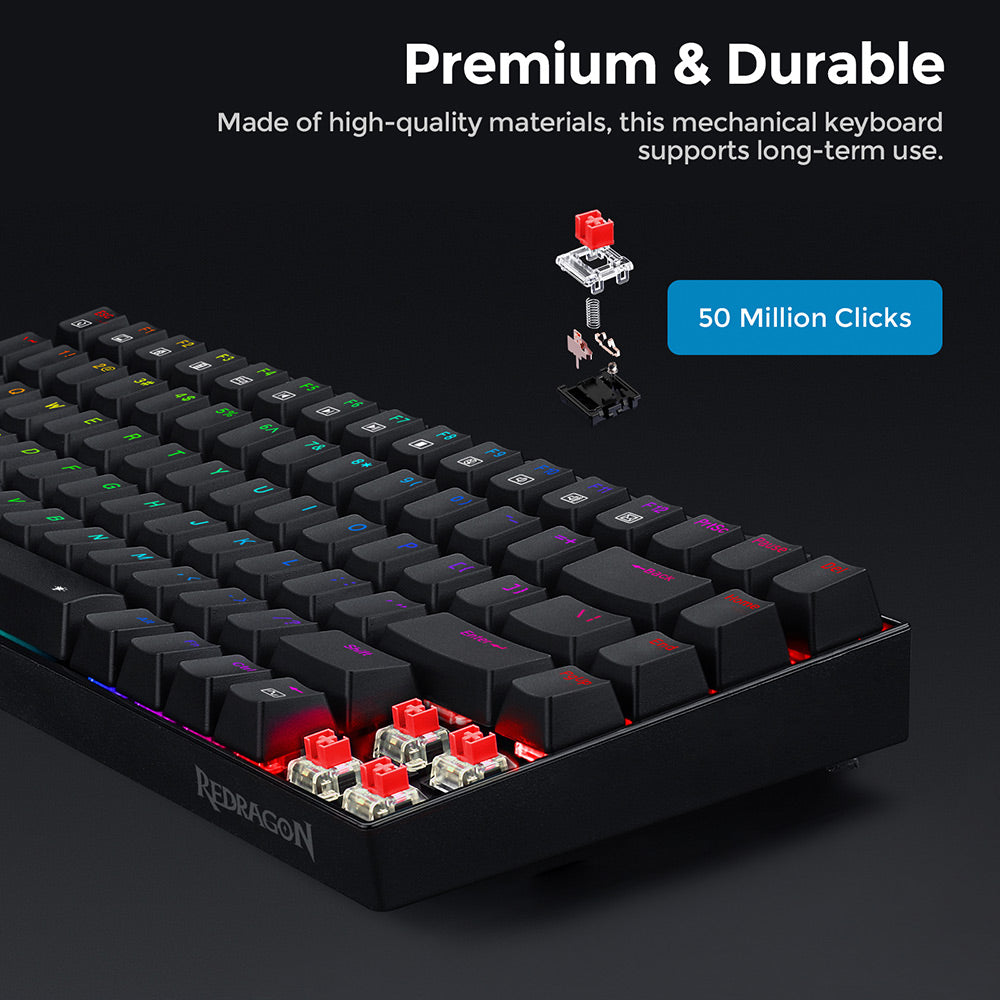 Mechanická herná klávesnica Redragon K629-RGB Phantom s RGB podsvietením, 84 kláves, červené spínače - čierna