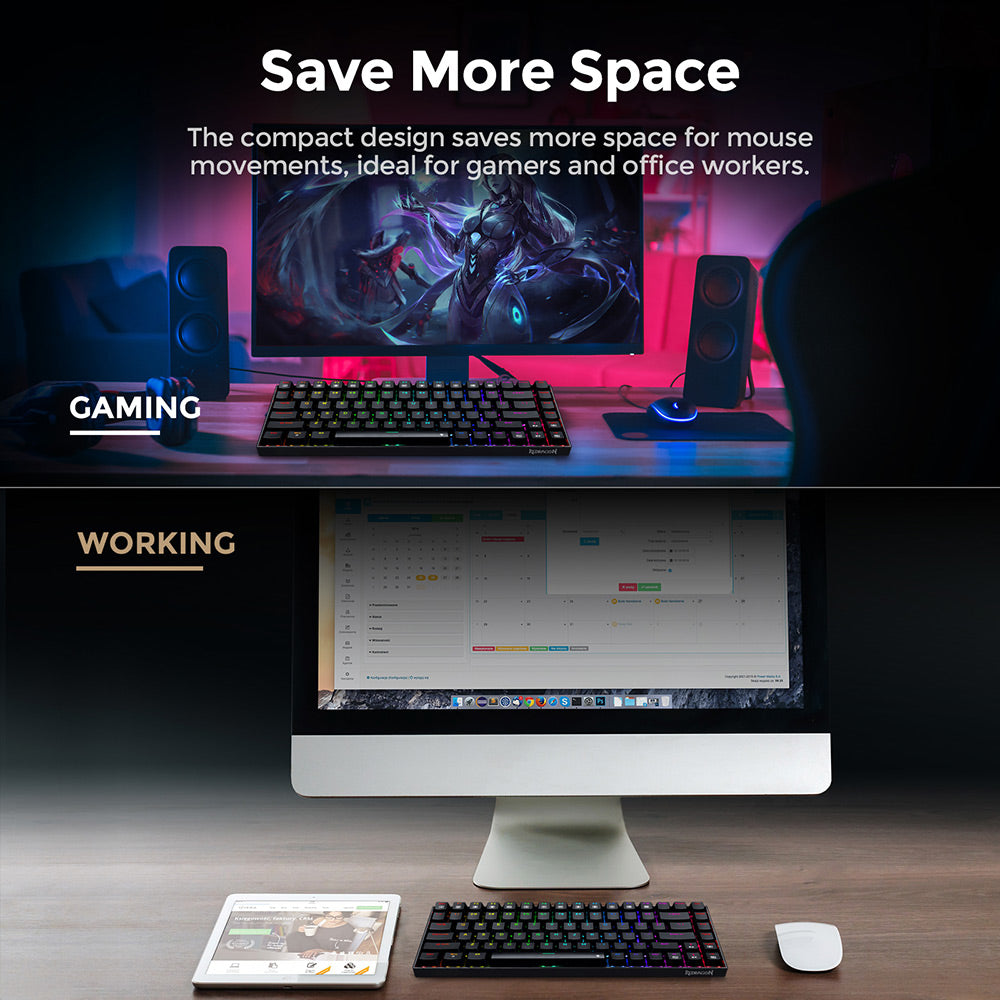 Mechanická herná klávesnica Redragon K629-RGB Phantom s RGB podsvietením, 84 kláves, červené spínače - čierna