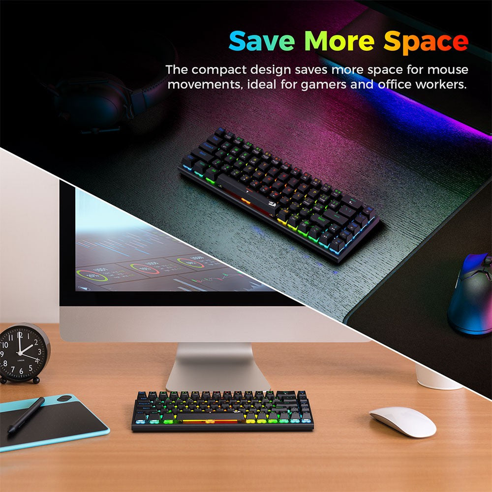 Redragon K633RGB-PRO Ryze Pro 68-klávesová mechanická klávesnica s trojrežimovým pripojením Bluetooth/2,4 GHz/káblové, RGB podsvietenie, červené spínače - čierna