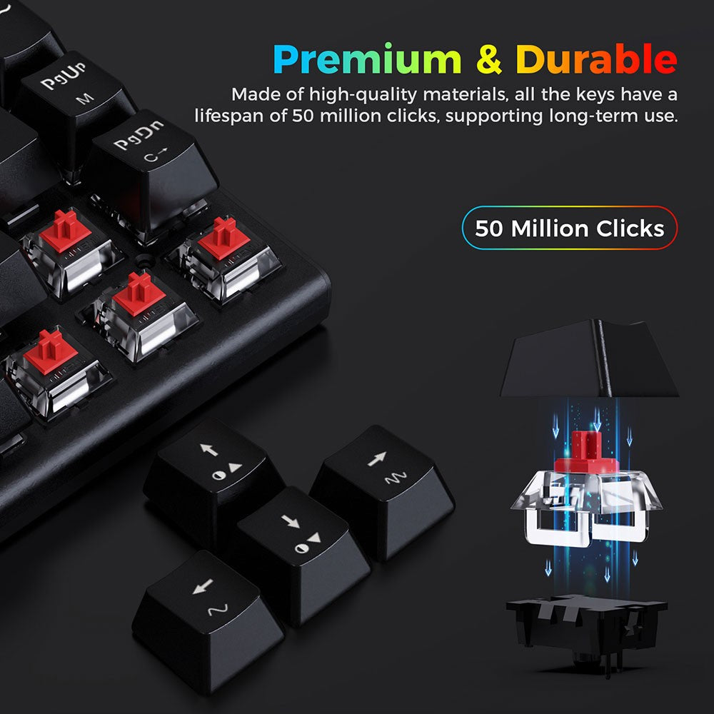Redragon K633RGB-PRO Ryze Pro 68-klávesová mechanická klávesnica s trojrežimovým pripojením Bluetooth/2,4 GHz/káblové, RGB podsvietenie, červené spínače - čierna