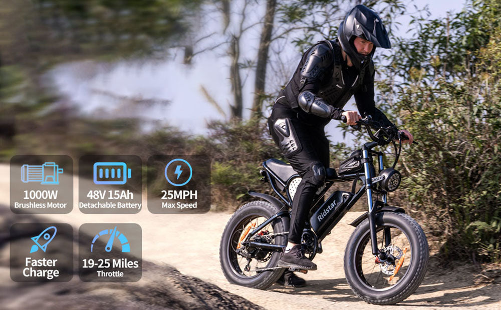 Ridstar Q20 Mini Elektrokolo, 1000W Motor, 48V 15AH Batéria, 20*4.0 palcové široké pneumatiky, 40km/h Maximálna Rýchlosť, 80km Dojazd, Predná Vidlica s Odtlmením, Mechanické Kotúčové Brzdy