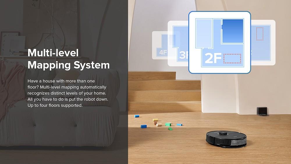 Roborock S8 Robotický vysávač 6000Pa Extrémne sání DuoRoller kartáč 3D strukturované světlo pro vyhýbání se překážkám Sonic vibrační mytí s automatickým zdvihem mopu 5200mAh batérie 180min provozní doba 3D mapa 400ml nádoba na prach ovládání přes aplikaci - Černá (Upgrade z Roborock S7)