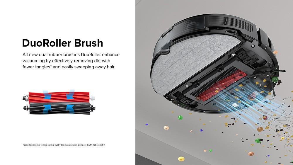 Roborock S8 Robotický vysávač 6000Pa Extrémne sání DuoRoller kartáč 3D strukturované světlo pro vyhýbání se překážkám Sonic vibrační vytírání Automaticky zvedající se hadřík 5200mAh baterie 180min provozní doba 3D mapa 400ml nádoba na prach Ovládání přes aplikaci - Černá (Vylepšení oproti Roborock S7)