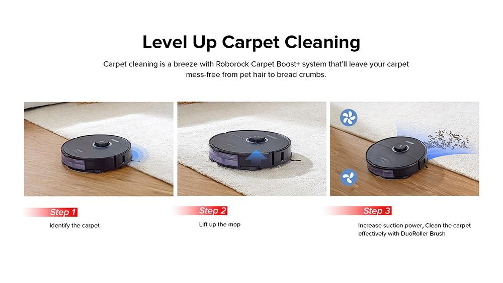 Roborock S8 Robotický vysávač 6000Pa Extrémne sání DuoRoller kartáč 3D strukturované světlo pro vyhýbání se překážkám Sonic vibrační mytí s automatickým zdvihem mopu 5200mAh batérie 180min provozní doba 3D mapa 400ml nádoba na prach ovládání přes aplikaci - Černá (Upgrade z Roborock S7)