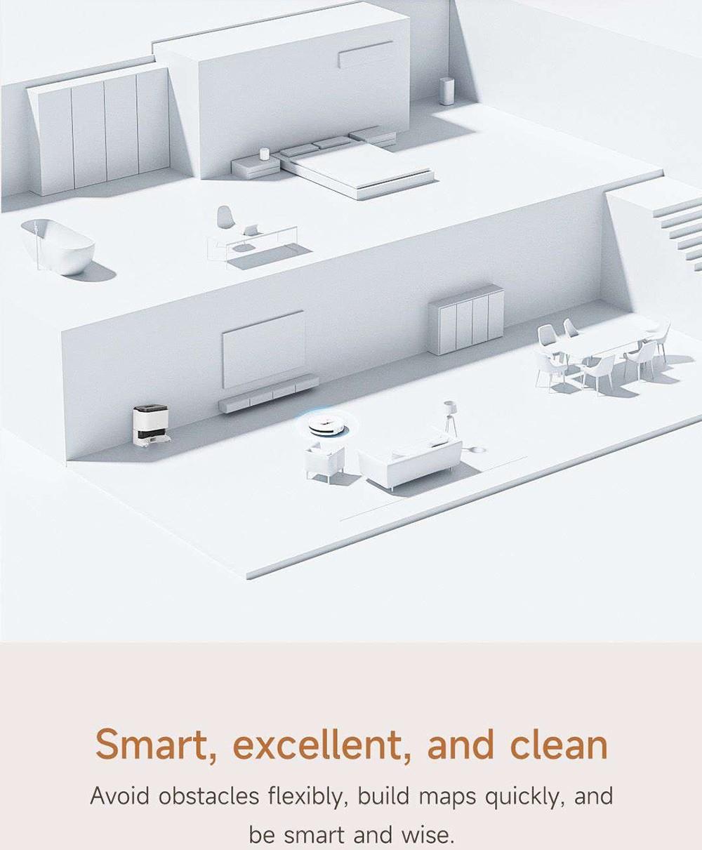 Robotický vysávač Xiaomi ROIDMI EVE CC s automatickým zbieraním prachu, 2v1 vysávanie a utieranie, 4000 Pa sací výkon, LDS laserová navigácia, 3200 mAh batéria, 180 minút prevádzky, 290 ml nádrž na vodu, 260 ml nádoba na prach, ovládanie cez aplikáciu – biela